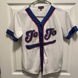 JoJo Siwa White, Blue & Red Sequin Baseball Jersey